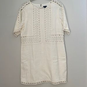 ANN TAYLOR lined linen short sleeves dress with brocades